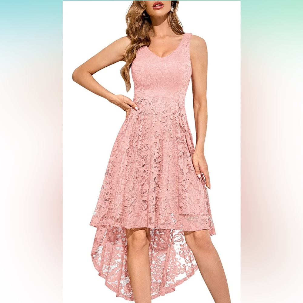 MUADRESS Elegant Floral Lace Dress Sleeveless Crew Neck Hi-Lo Cocktail dress